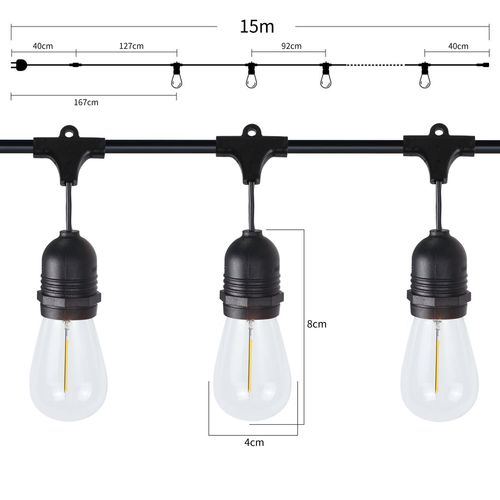Guirlande Lumineuse LED Extérieur 15m Lumière De Jardin Ip65 Étanche 16 Ampoules