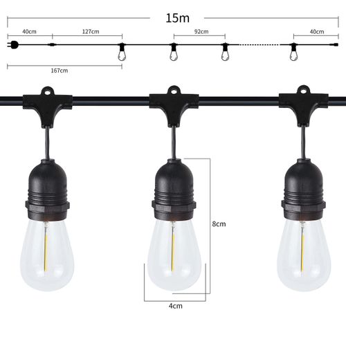 Guirlande Lumineuse LED Intérieur Extérieur Ampoules Guirlande Lumineuse 7,6 M/15 M 16-flamme