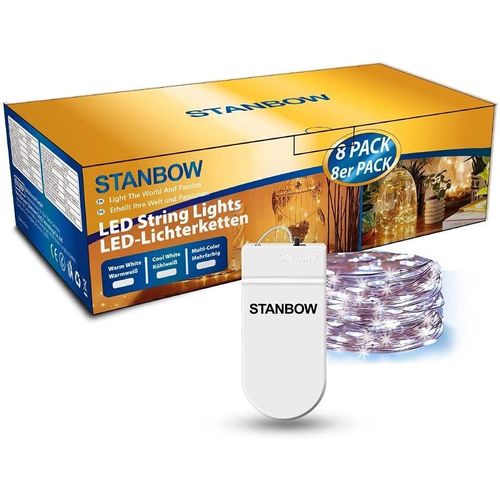 Guirlande Lumineuse LED Pack De 8 Fil De Cuivre Blanc Froid 2m Avec Chaîne Lumineuse à Batterie