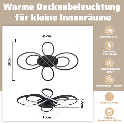 Plafonnier Chambre LED Plafonnier Salon : 30w Lampe De Salon Noir 40cm 3000k