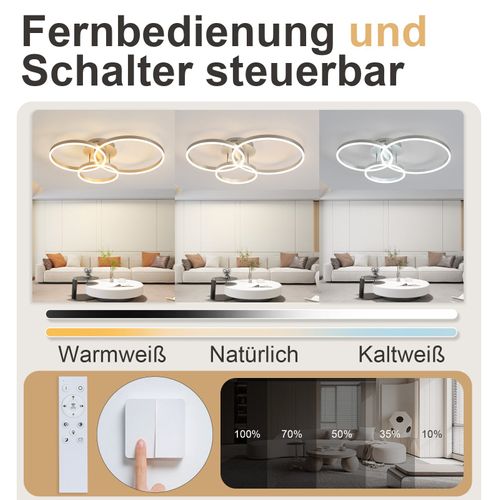 Plafonnier LED Lampe De Salon à Intensité Variable, 82 Cm, Doré, 74 W Avec Télécommande