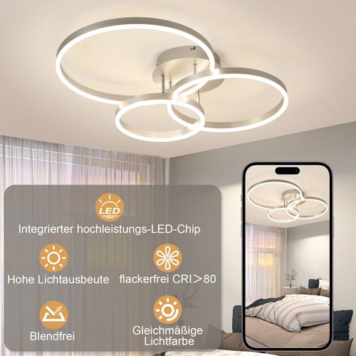 Plafonnier LED Lampe De Salon à Intensité Variable, 82 Cm, Doré, 74 W Avec Télécommande