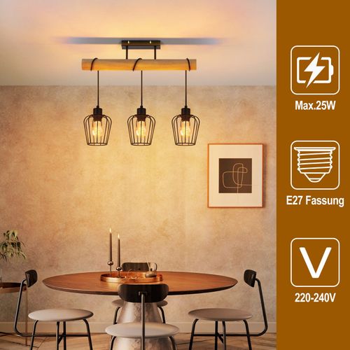 Plafonnier De Salon Vintage En Bois : Noir Lampe De Salon E27 Ampoule Non Incluse