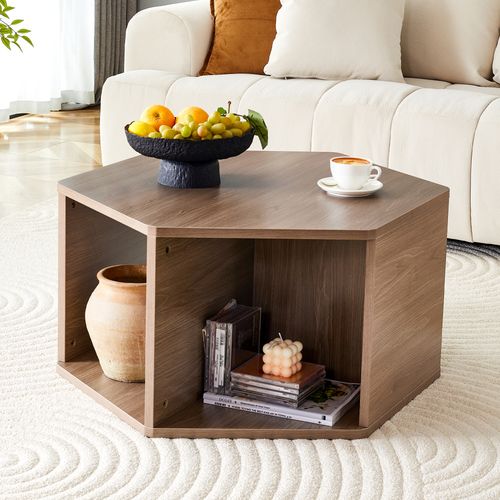 Table Basse Hexagonale 79x69,4x40cm Design Moderne - Noyer