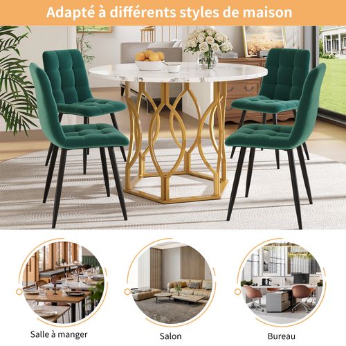 Table Salle à Manger Cuisine 4 Personnes 100cm Pieds Métal Plateau Marbre Mdf Doré