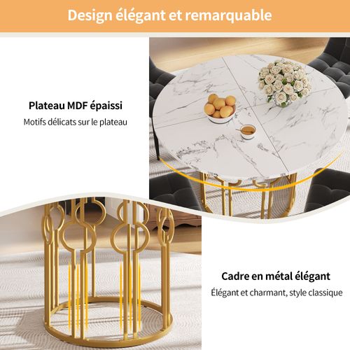 Table à Manger Ronde 4 Personnes100cm Table De Cuisine Mdf Pieds Métal Table Doré
