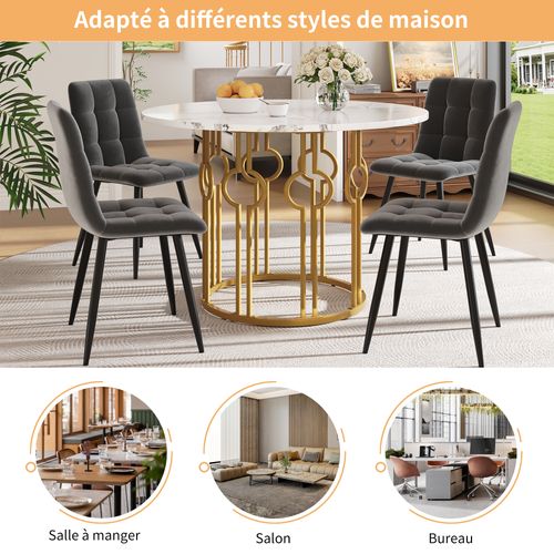 Table à Manger Ronde 4 Personnes100cm Table De Cuisine Mdf Pieds Métal Table Doré