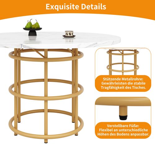 Table à Manger Ronde 4 Personnes100cm Table Cuisine Mdf Pieds Métal Doré Salle à Manger Salon