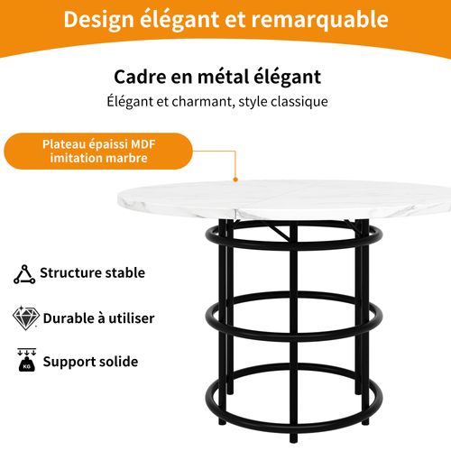 Table à Manger Ronde 4 Personnes100cm Table De Cuisine Mdf Pieds Métal Noir Salle à Manger