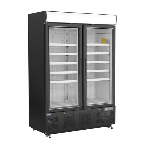 Frigo Professionnel Vitré Noir Avec Caisson Lumineux Série G 920l -
