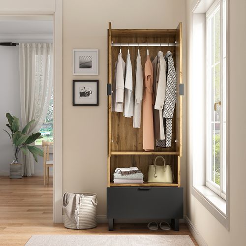 Vestiaire, 1 Tiroir, 1 Compartiment Avec Étagère Réglable, Avec Cintres