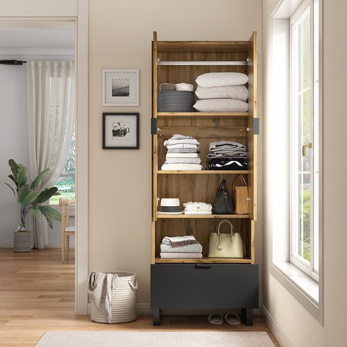 Vestiaire, 1 Tiroir, 1 Compartiment Avec Étagère Réglable, Avec Cintres