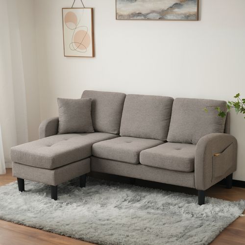 Canapé D'angle En Forme De L, 185 X 118 X 82 Cm, Lin En Coton Respirant, Gris