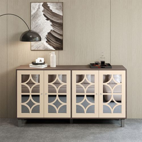 Buffet En Miroir Avec Poignées En Cristal, 4 Portes, 160 X 40 X 85 Cm