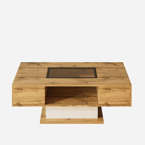 Table Basse, Table De Salon Avec Lampes LED à Couleur Changeante, Avec Deux Tiroirs