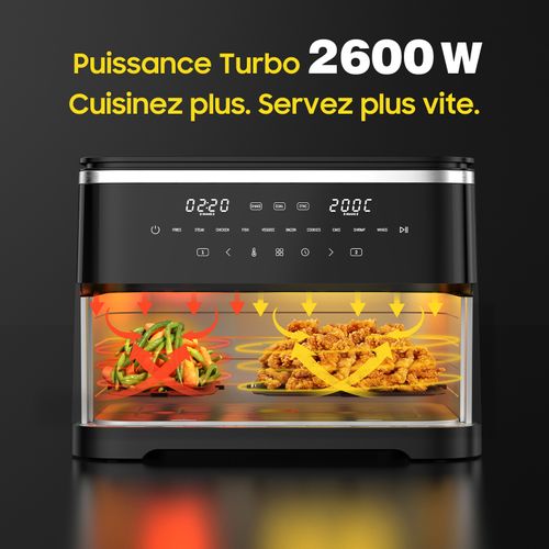 XXL Friteuse à Air Chaud à Double Chambre (4l + 7l) – 2600w Sans Huile Airfryer, 10 Programmes