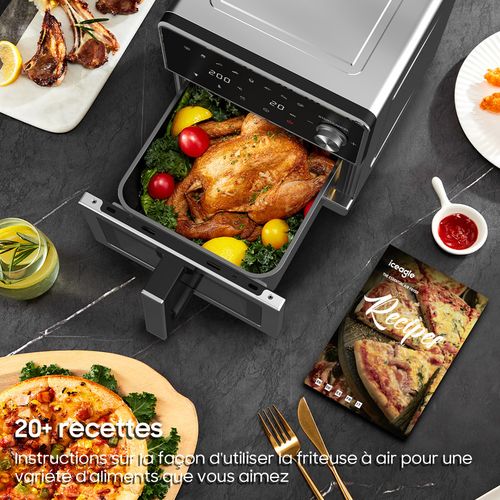 Air Fryer XXL 8l 2100w Friteuse Sans Huile Avec Double Resistance, 8 En 1, Metal, Ecran Tactile