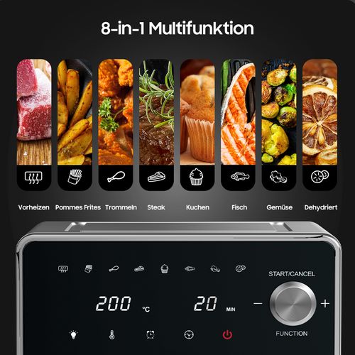 Air Fryer XXL 8l 2100w Friteuse Sans Huile Avec Double Resistance, 8 En 1, Metal, Ecran Tactile