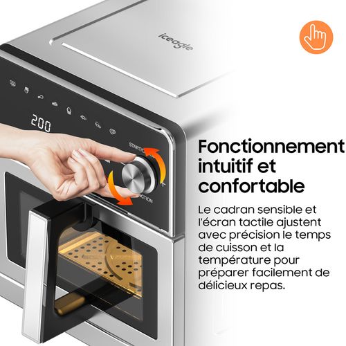 Air Fryer XXL 8l 2100w Friteuse Sans Huile Avec Double Resistance, 8 En 1, Metal, Ecran Tactile