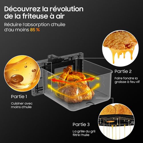 Air Fryer XXL 8l 2100w Friteuse Sans Huile Avec Double Resistance, 8 En 1, Metal, Ecran Tactile
