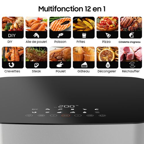 Air Fryer 9L - Friteuse à air Sans Huile 2000W avec Fenêtre, 12 en 1, Écran Tactile