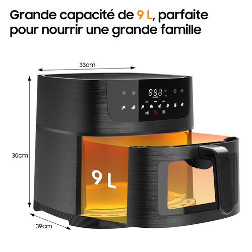 Friteuse Air Fryer 9L - XXL avec Fenêtre - Friteuse à Air, 1800W, 8 en 1, Recettes