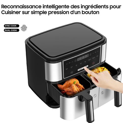 Friteuse à air Sans Huile 2600W, 10L-2 Espaces Indépendants, 8 programmes, Écran LED Tactile