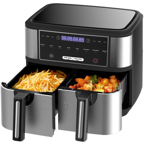 Friteuse à air Sans Huile 2600W, 10L-2 Espaces Indépendants, 8 programmes, Écran LED Tactile