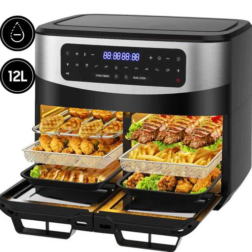 Friteuse à air Sans Huile Dual Zone 2600W -Air Fryer XXXL 12L avec Fenêtre, 10 en 1