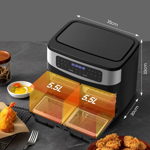 Friteuse à air Sans Huile Dual Zone 2600W -Air Fryer XXXL 12L avec Fenêtre, 10 en 1