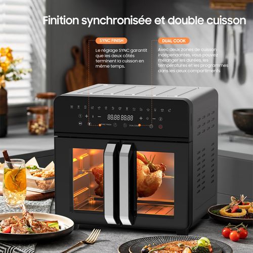 Friteuse Sans Huile 23L Dual Zone avec Cloison amovible ,2200W, 15 en 1 Airfryer, Recettes