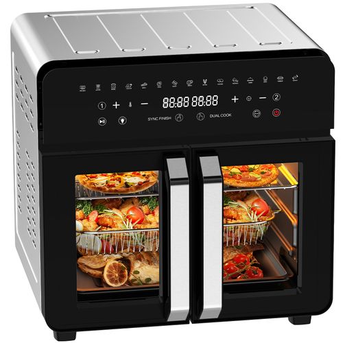 Friteuse Sans Huile 23L Dual Zone avec Cloison amovible ,2200W, 15 en 1 Airfryer, Recettes