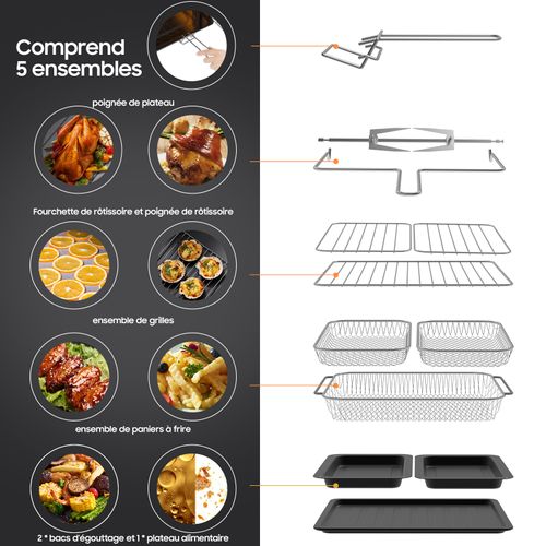 Friteuse Sans Huile 23L Dual Zone avec Cloison amovible ,2200W, 15 en 1 Airfryer, Recettes