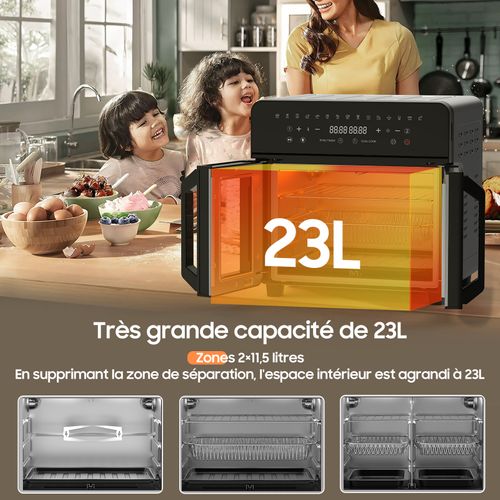 Friteuse Sans Huile 23L Dual Zone avec Cloison amovible ,2200W, 15 en 1 Airfryer, Recettes