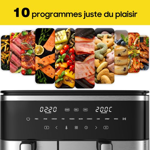 AF002 Friteuse à Air Chaud à Double Chambre 11l – 2600w Sans Huile Airfryer, 10 Programmes