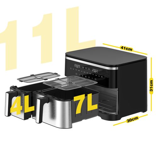 AF002 Friteuse à Air Chaud à Double Chambre 11l – 2600w Sans Huile Airfryer, 10 Programmes