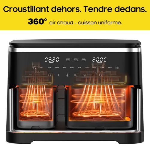 AF002 Friteuse à Air Chaud à Double Chambre 11l – 2600w Sans Huile Airfryer, 10 Programmes