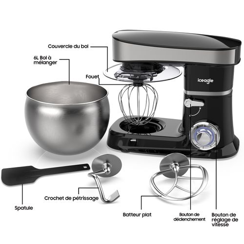 Robot Pâtissier 6L Batteurs Sur Socle 1500w