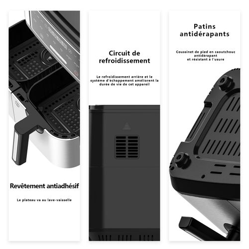 Friteuse Sans Huile 11l, Air Fryer Dual Zone Friteuse à Air Avec 2 Tiroirs XXL, 1700w