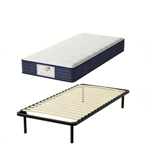 Ensemble Matelas à Ressorts 90x190 cm Epaisseur 22 cm + sommier à Lattes Sur Pieds