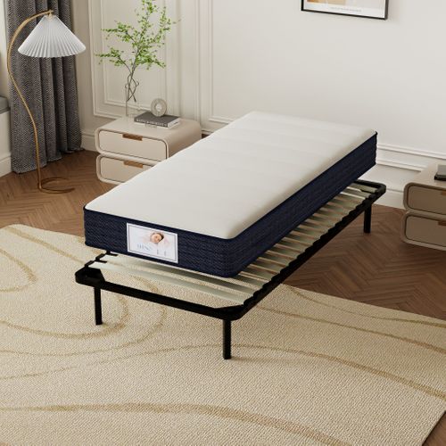 Ensemble Matelas à Ressorts 90x190 cm Epaisseur 22 cm + sommier à Lattes Sur Pieds