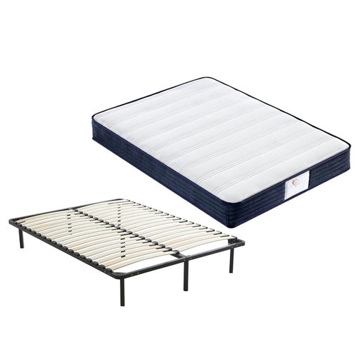 Ensemble Matelas à Ressorts, 140x190cm, Epaisseur 22 cm + sommier à Lattes Sur Pieds