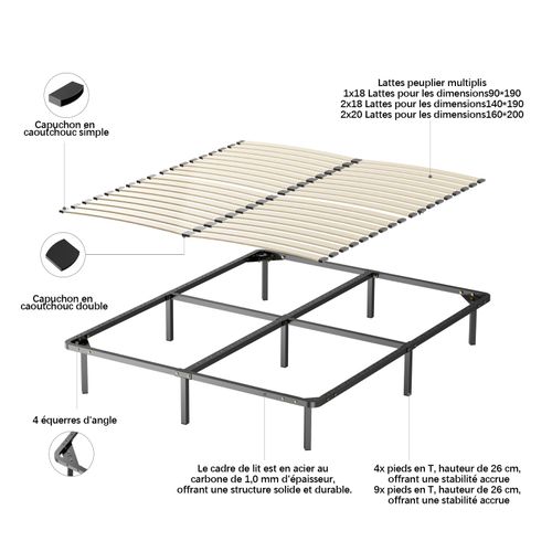 Ensemble Matelas à Ressorts 160x200cm, Epaisseur 20cm + sommier à Lattes Sur Pieds