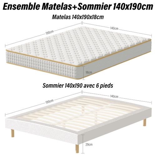 Ensemble Matelas Mousse 140x190 cm Epaisseur 18 cm + sommier tapissier