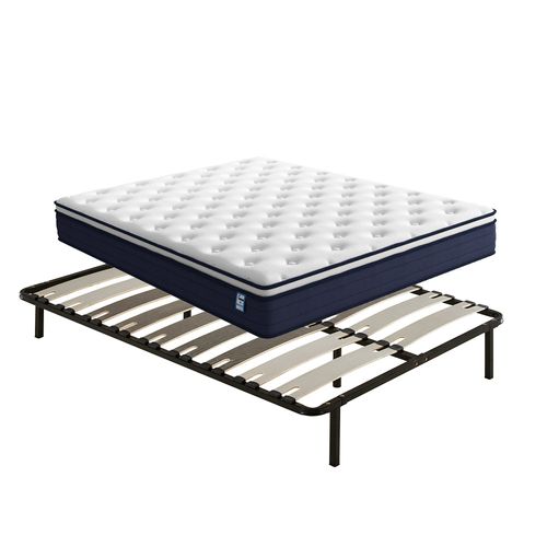 Ensemble 140x190cm Matelas à Ressorts + Sommier Avec Lattes Larges, Epaisseur Du Matelas 25cm