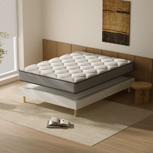 Ensemble Matelas à Ressorts 160x200 cm Epaisseur 20 cm + Sommier Tapissier Déco