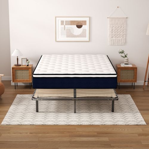 Ensemble Matelas à Ressorts 140x190cm, Epaisseur 25cm + sommier à Lattes Sur Pieds
