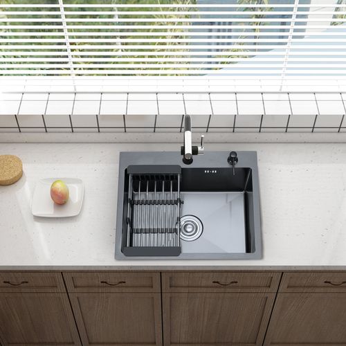 Cuisine Évier Simple En Acier Inoxydable 55*45*19cm - Noir Avec Panier Télescopique