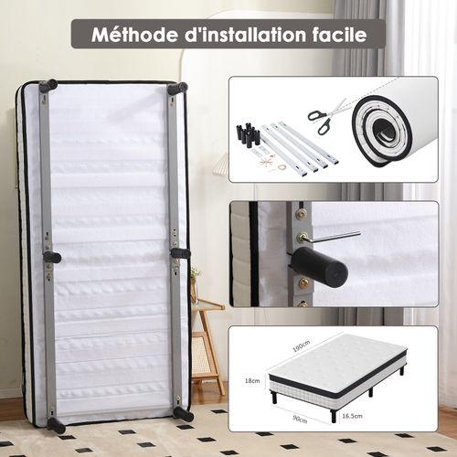 Matelas à ressort ensachés 90x190 cm + Cadre De Lit En Fer