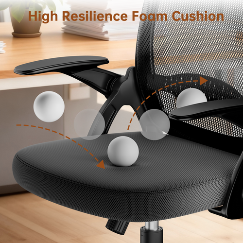 Chaise De Bureau Ergonomique En Maille, Accoudoirs Relevables, Support Lombaire - Noir